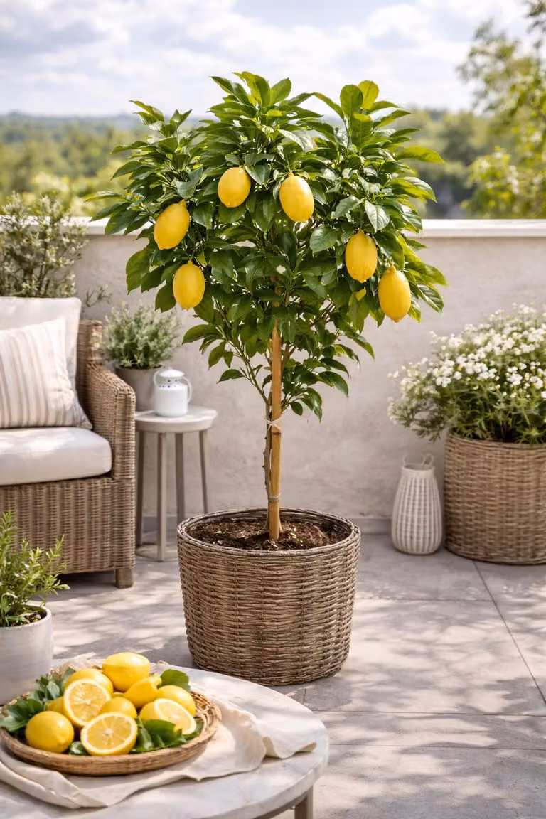 Albero di limone 'Interdonato' 100-140 cm incl. vaso - Vero albero di limone per balcone, terrazza e giardino d'inverno - Pianta mediterranea in vaso
