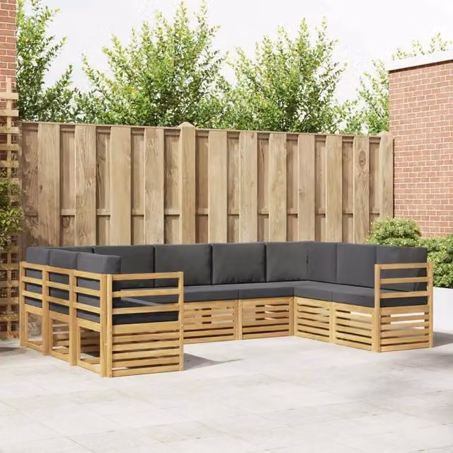 Set di divani da esterno a L vidaXL in legno di acacia con cuscini bianchi e antracite – 1