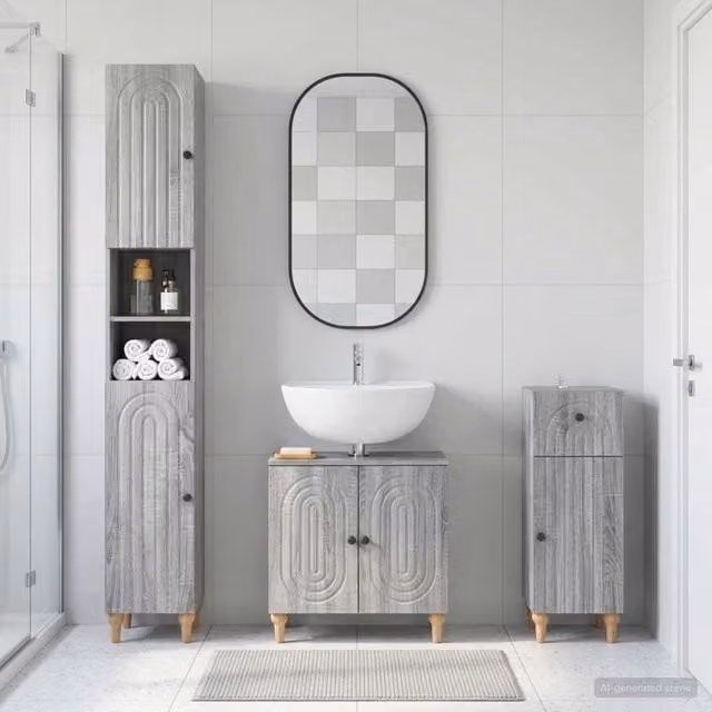 Set di armadietti da bagno in 3 pezzi ALKMAAR Sonoma grigio 3417834