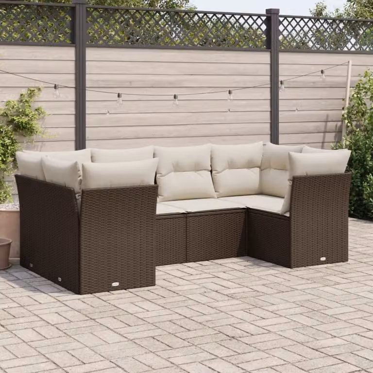 Maison Exclusive - Set Divano da Giardino 6 pz con Cuscini Marrone in Polyrattan