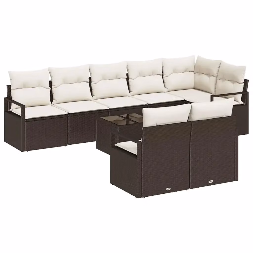Set di divani da giardino vidaXL in polyrattan marrone con cuscini beige a forma di U – 2
