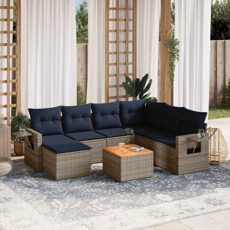 Set di divani da giardino vidaXL in 8 pezzi in polyrattan con cuscini grigi e design moderno a forma di L per esterno