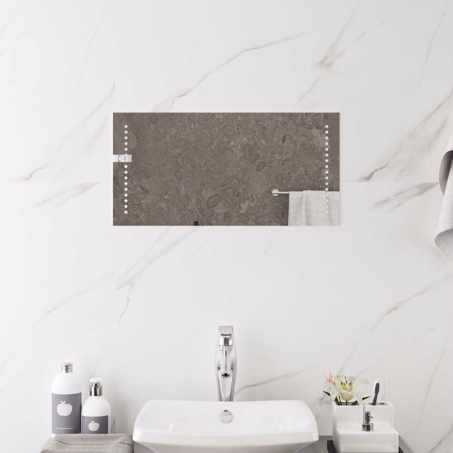 Specchio da bagno con LED vidaXL in vetro temperato trasparente, L: 60 cm, H: 30 cm