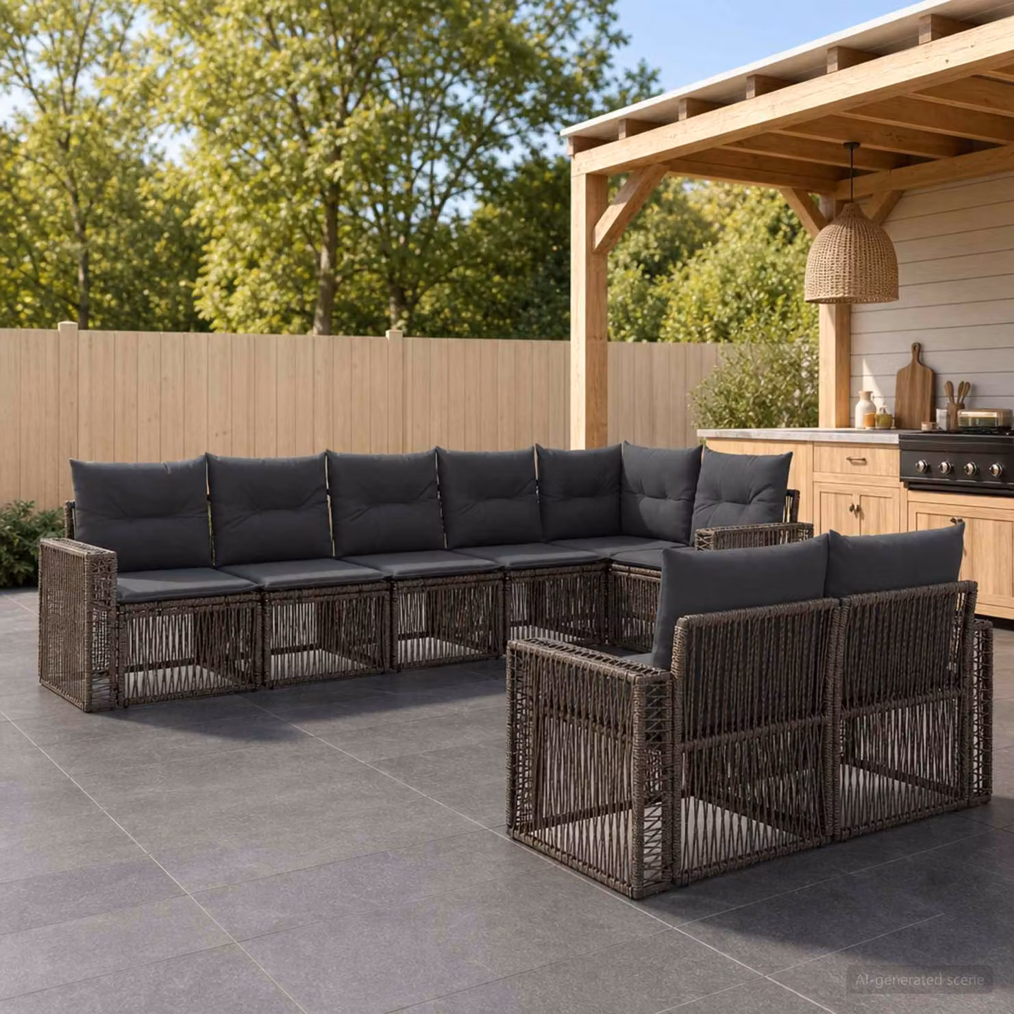 Set Divano da Giardino vidaXL 8 pz a forma a U in Polyrattan Grigio e Antracite con Cuscini e Struttura in Acciaio