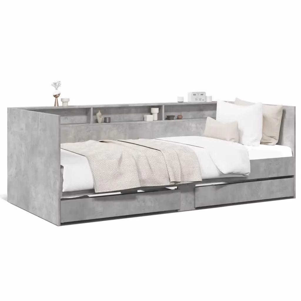 vidaXL Divano Letto Moderno con Cassetti in Tessuto Grigio, L/P/H: 193 x 86,5 x 73 cm – 2