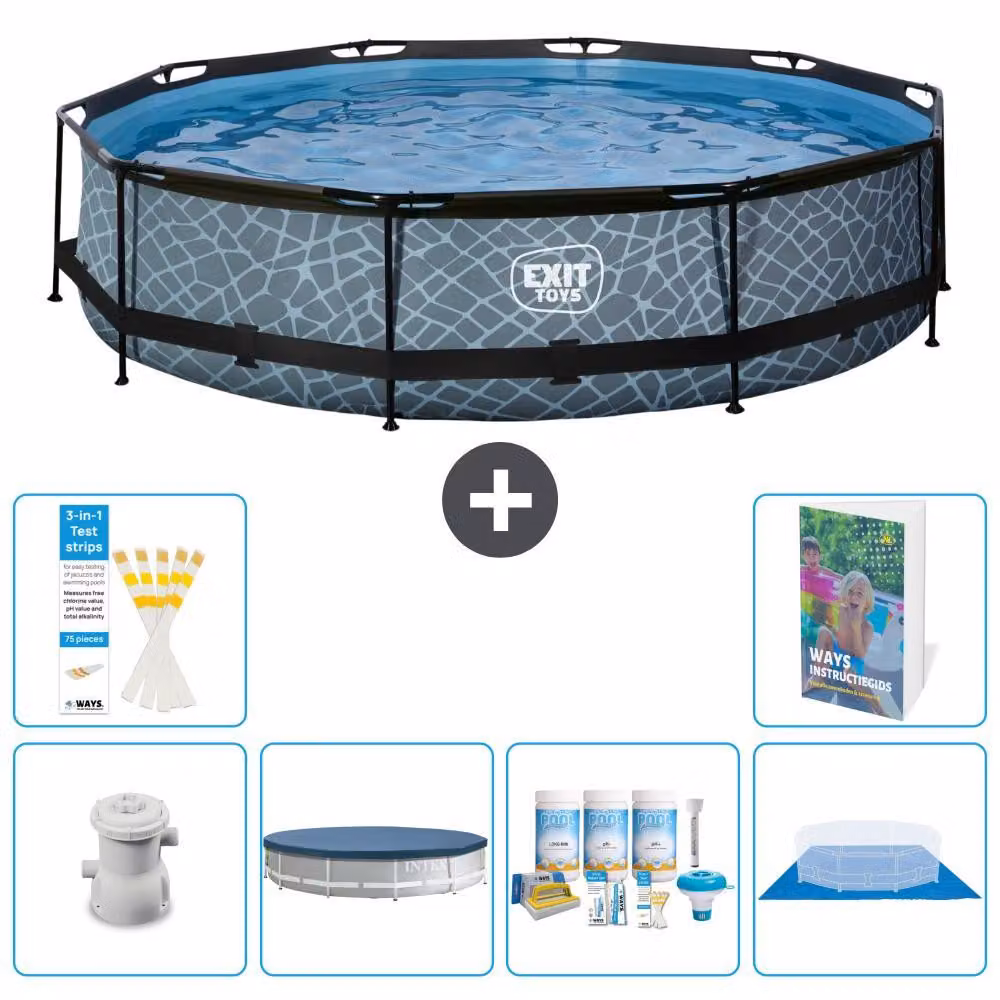 Piscina a sfioro "Exit Pool Rund" - Design effetto pietra - 360x76 cm - 5 pezzi - Modello S251