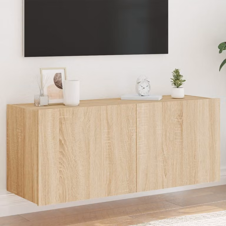 Mobile TV da parete vidaXL con luci LED integrate, Rovere Sonoma, L 100 cm x P 35 cm x H 41 cm