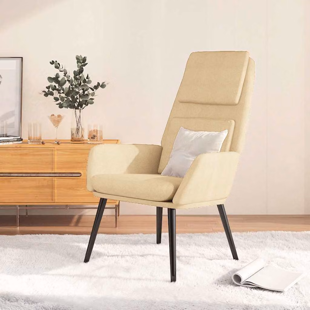 Sedia Relax vidaXL Beige in Tessuto con Struttura in Metallo e Braccioli