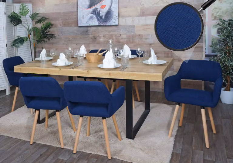 set di 6 sedie da pranzo HWC-A50 II, sedia da cucina sedia imbottita, legno tessuto/corda tessile (400g/m²) ~ blu