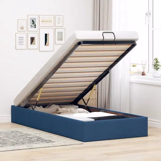 Struttura Letto con Contenitore a Sollevamento vidaXL in Tessuto Blu L: 200 cm, P: 100 cm, H: 140 cm
