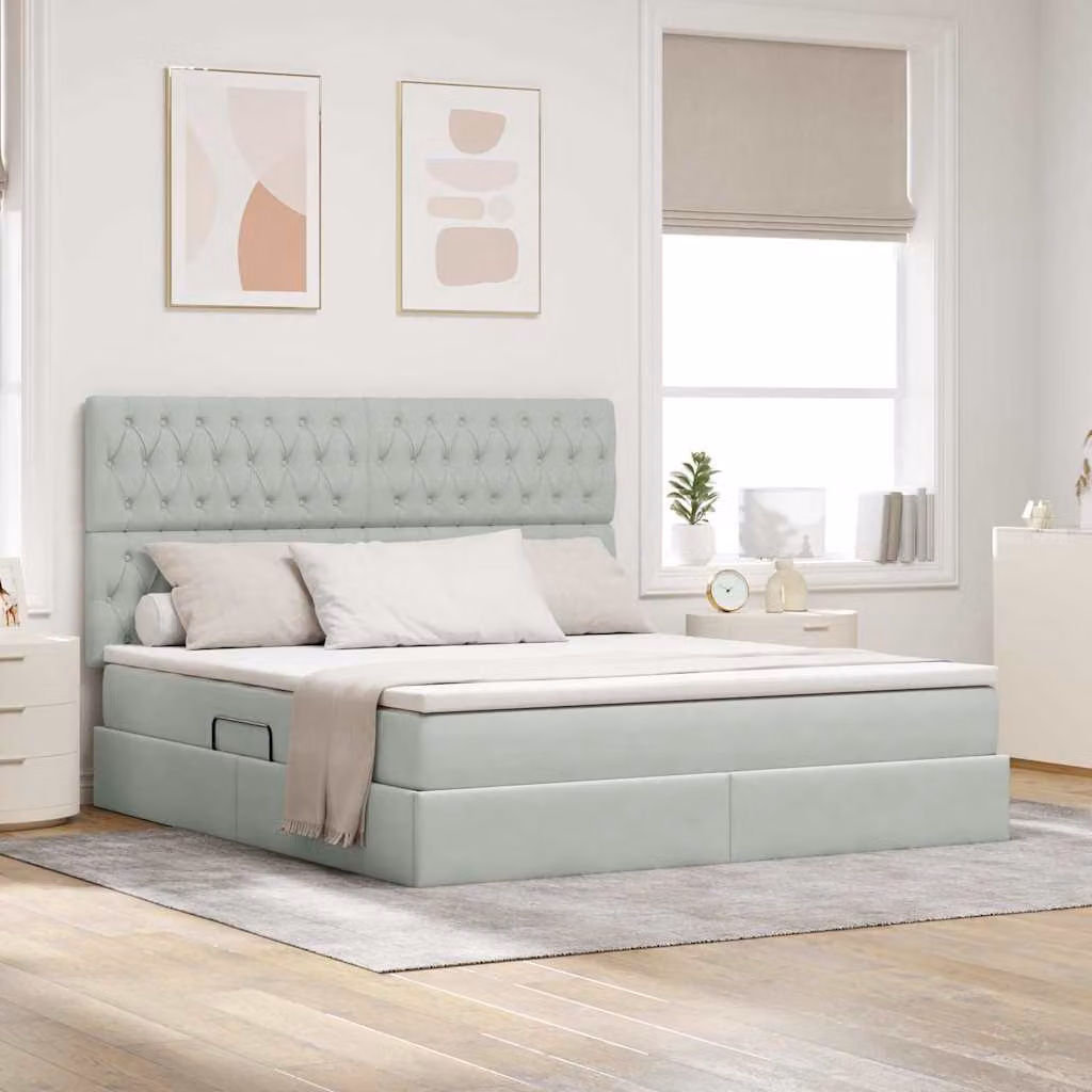 Letto con contenitore e materasso vidaXL in tessuto grigio, L/P/H: 200 x 160 x 88 cm – 1
