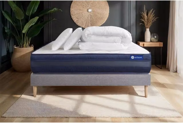 Pacchetto letto completo - Materasso 140x200cm + Box spring con doghe (kit) + 2 cuscini + Piumino - Actiflex Tech