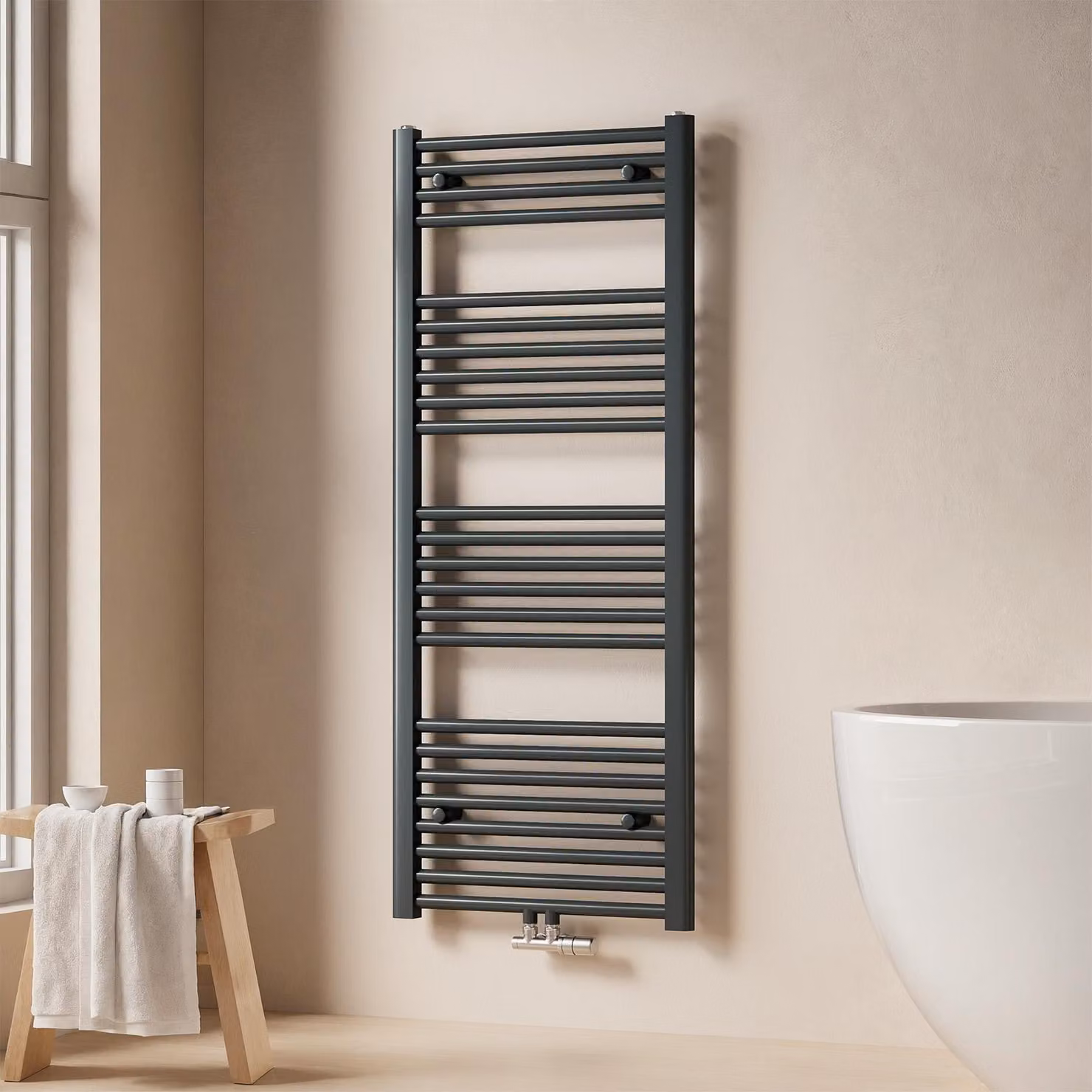 EMKE Radiatore da bagno Asciugamani Radiatore 60x120cm 624 Watt di potenza Antracite Attacco centrale Riscaldamento senza elemento riscaldante