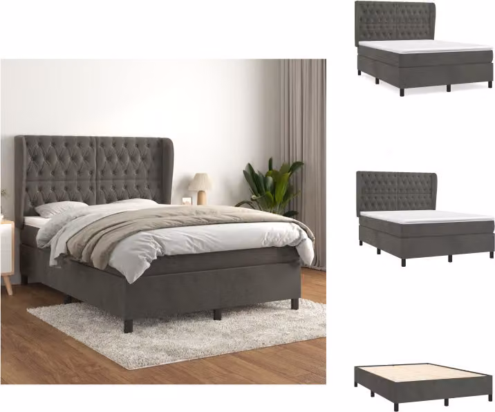 vidaXL Letto a molle con materasso grigio scuro 140x200 cm in velluto - Letti e strutture letto