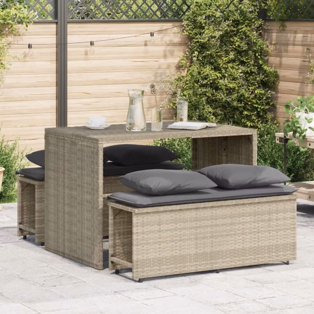 Set Pranzo da Giardino vidaXL in Polyrattan Grigio con 3 Cuscini