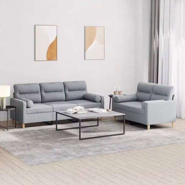 Set di divani vidaXL composto da un divano a 2 posti e un divano a 3 posti in tessuto grigio con cuscini inclusi per il tuo soggiorno