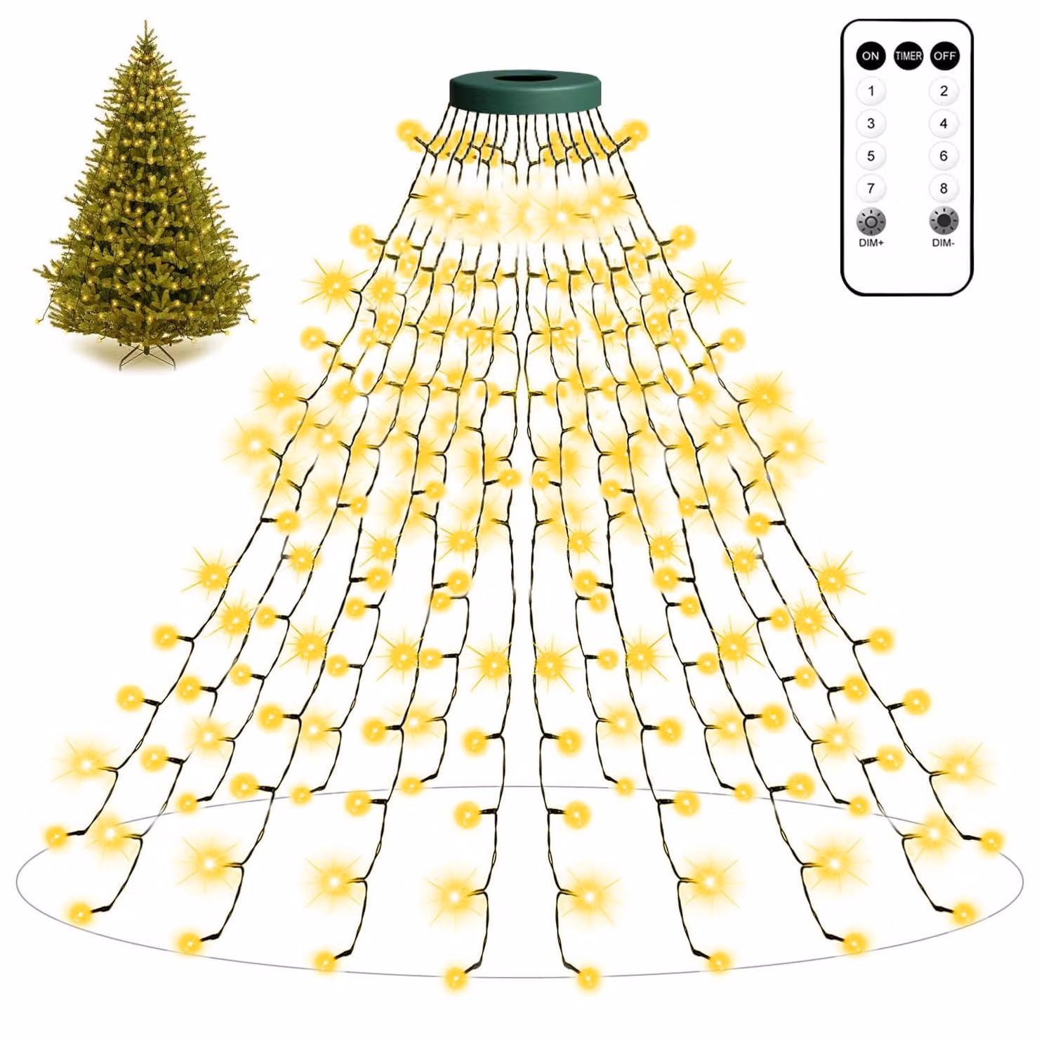 Albero decorativo a LED con forma di candela, 400 LED, 16 fili, 2 metri, luce bianco caldo, con timer