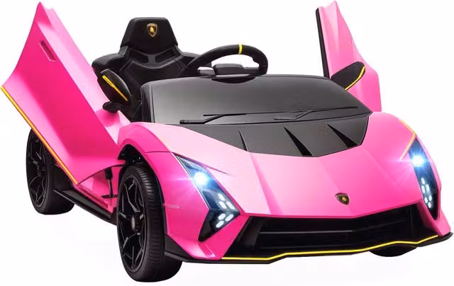 Macchina Elettrica Bambini 3-6 Anni 12V Licenza Lamborghini Autentica con 2 Motori Porta a Forbice Sospensioni Rosa