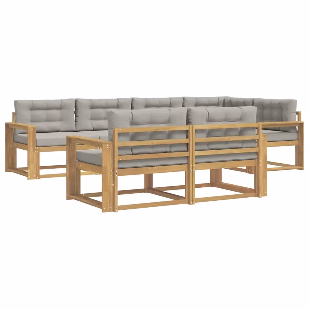 Set di divani da esterno a L vidaXL in legno di acacia con cuscini, Bianco e Grigio – 2
