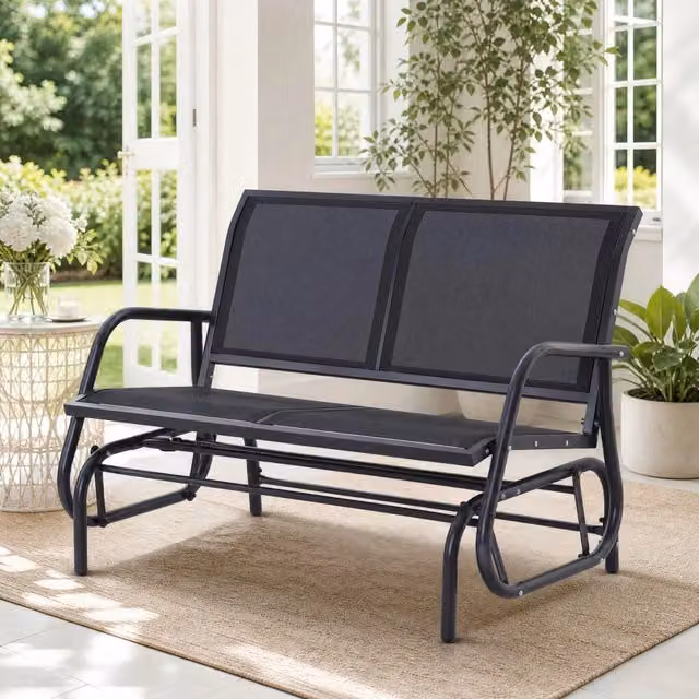 Panca a dondolo da giardino WISHDOR in metallo nero opaco per 2 persone L: 120 cm, P: 70 cm, H: 85 cm