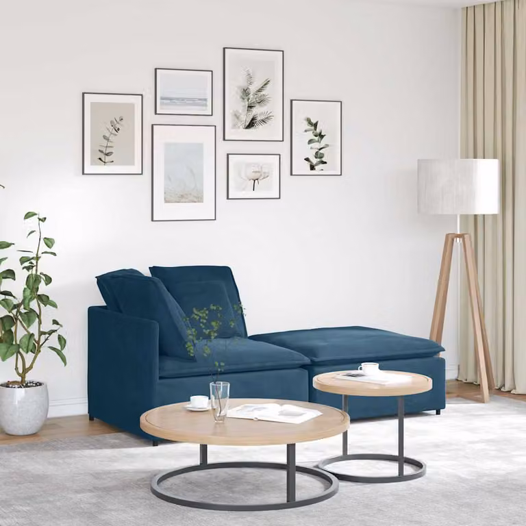 vidaXL Divano Modulare a L in Velluto Blu con Cuscini e Struttura in Metallo