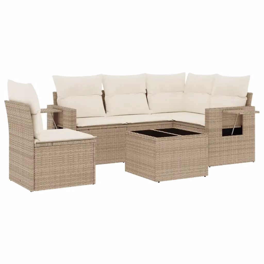 Set Divano da Giardino 6 pz vidaXL in Polyrattan Beige con Cuscini e Tavolino da Esterno a Forma di L – 2