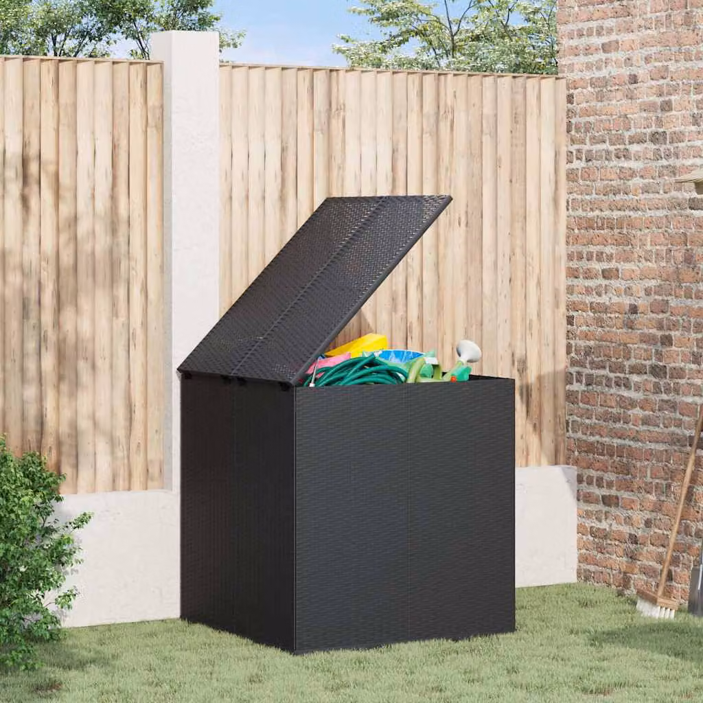Contenitore da giardino moderno vidaXL in rattan PE e metallo, colore nero, L: 100 cm, P: 97,5 cm, H: 104 cm