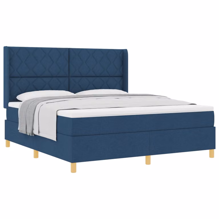 Letto a molle con testiera vidaXL in tessuto blu con dettagli oro, L 180 x P 200 x H 280 cm