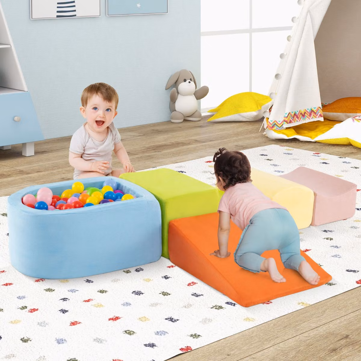 Costway Set di 5 blocchi giganti in schiuma colorati per il gioco con piscina di palline
