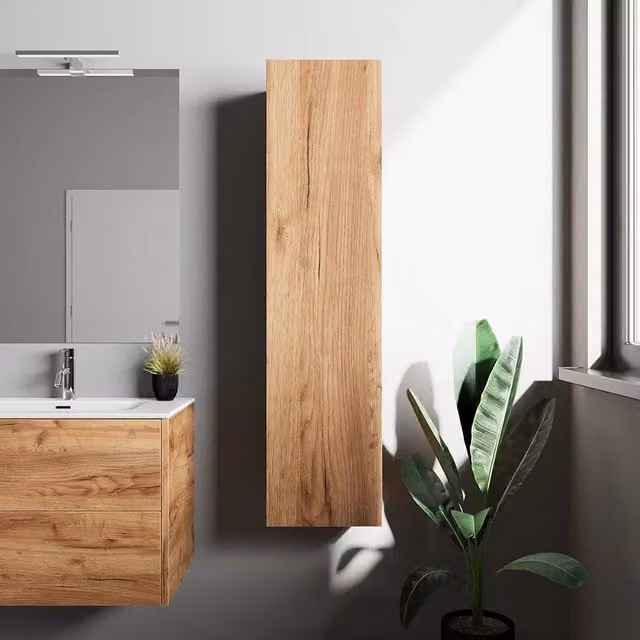 Colonna bagno sospesa Parama in rovere marrone con ante a battente e ripiani interni | Galdor H: 140 cm