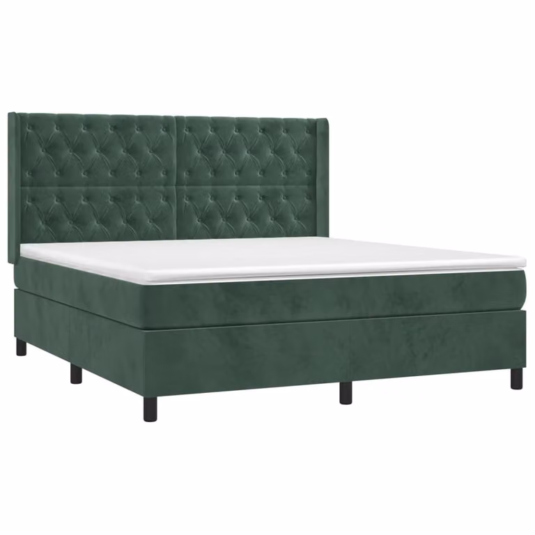 Giroletto a Molle con Materasso Verde Scuro 160x200 cm Velluto