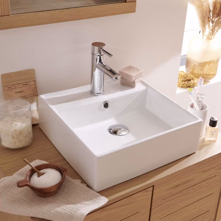 Lavabo da appoggio quadrato in Vetroceramica bianca NINO da 38 cm