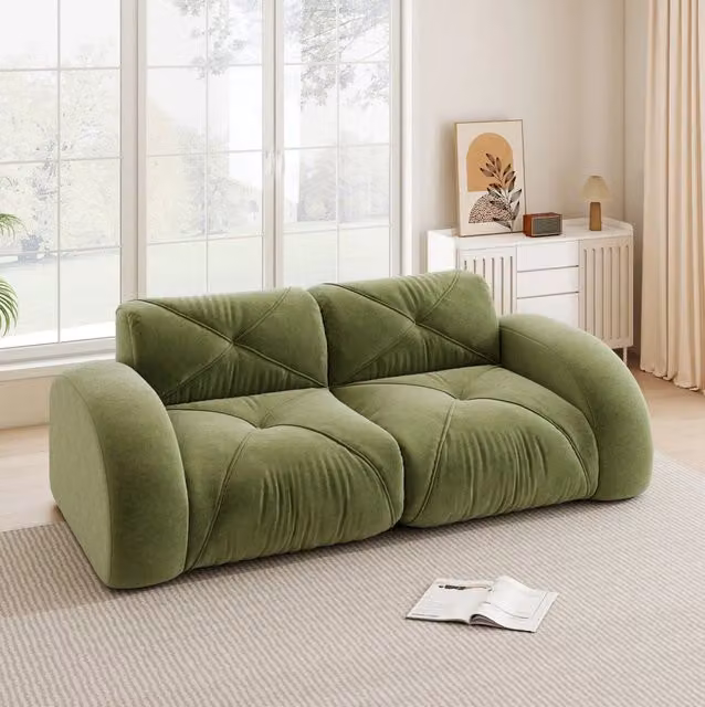 Divano modulare senza telaio in chenille verde; 204x95x76 cm