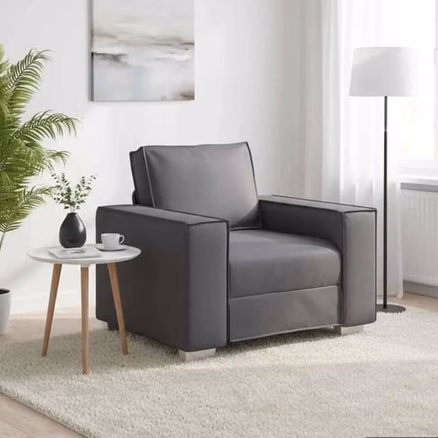 Divano Sedia-Poltrona Sofa Grigio 100 cm Pelle Sintetica