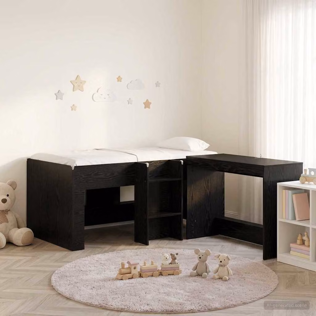 vidaXL Letto alto per bambini con scrivania 2 pz Nero