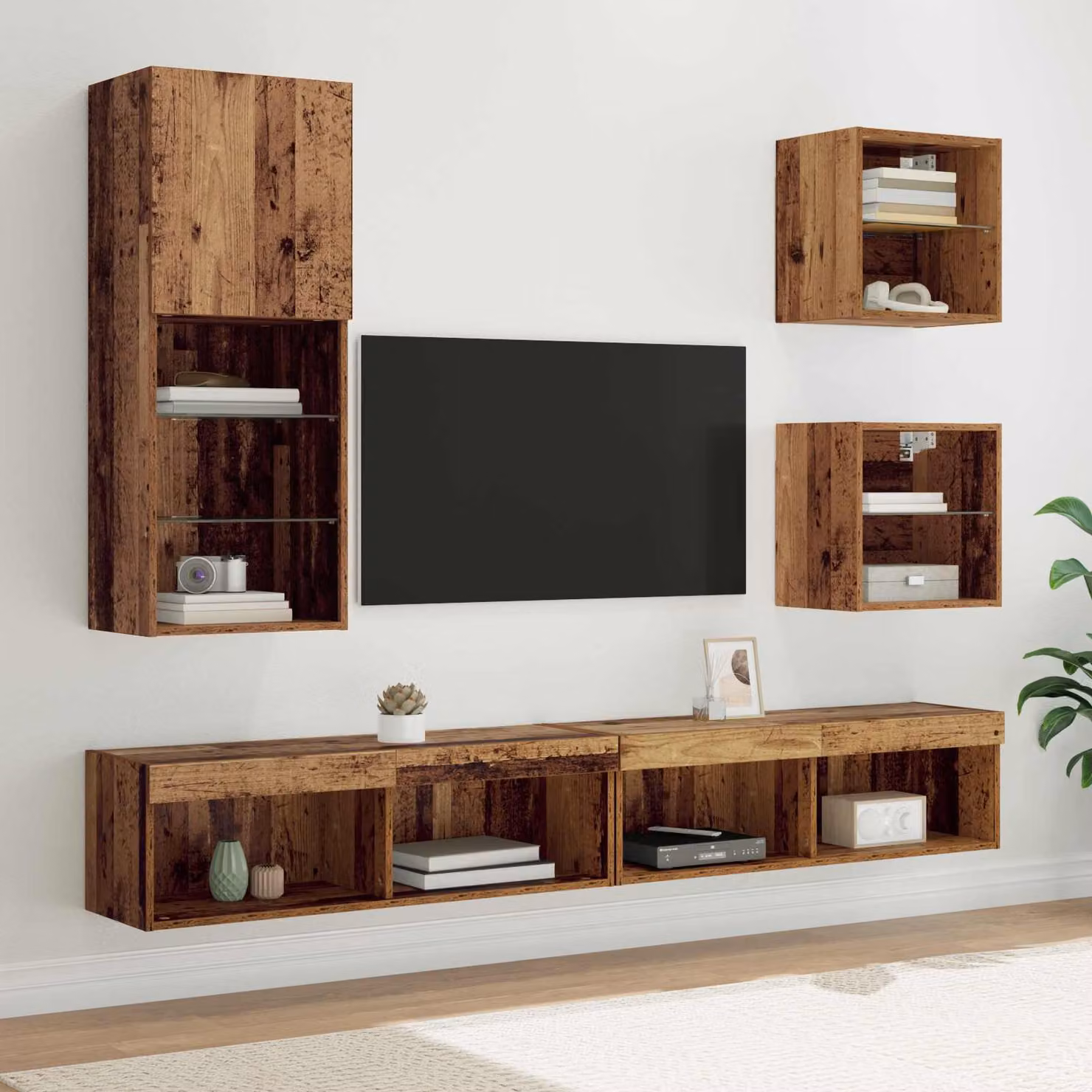 vidaXL Unità a muro per TV con LED in legno vecchio marrone L 100 x P 30 x H 30 cm – 1