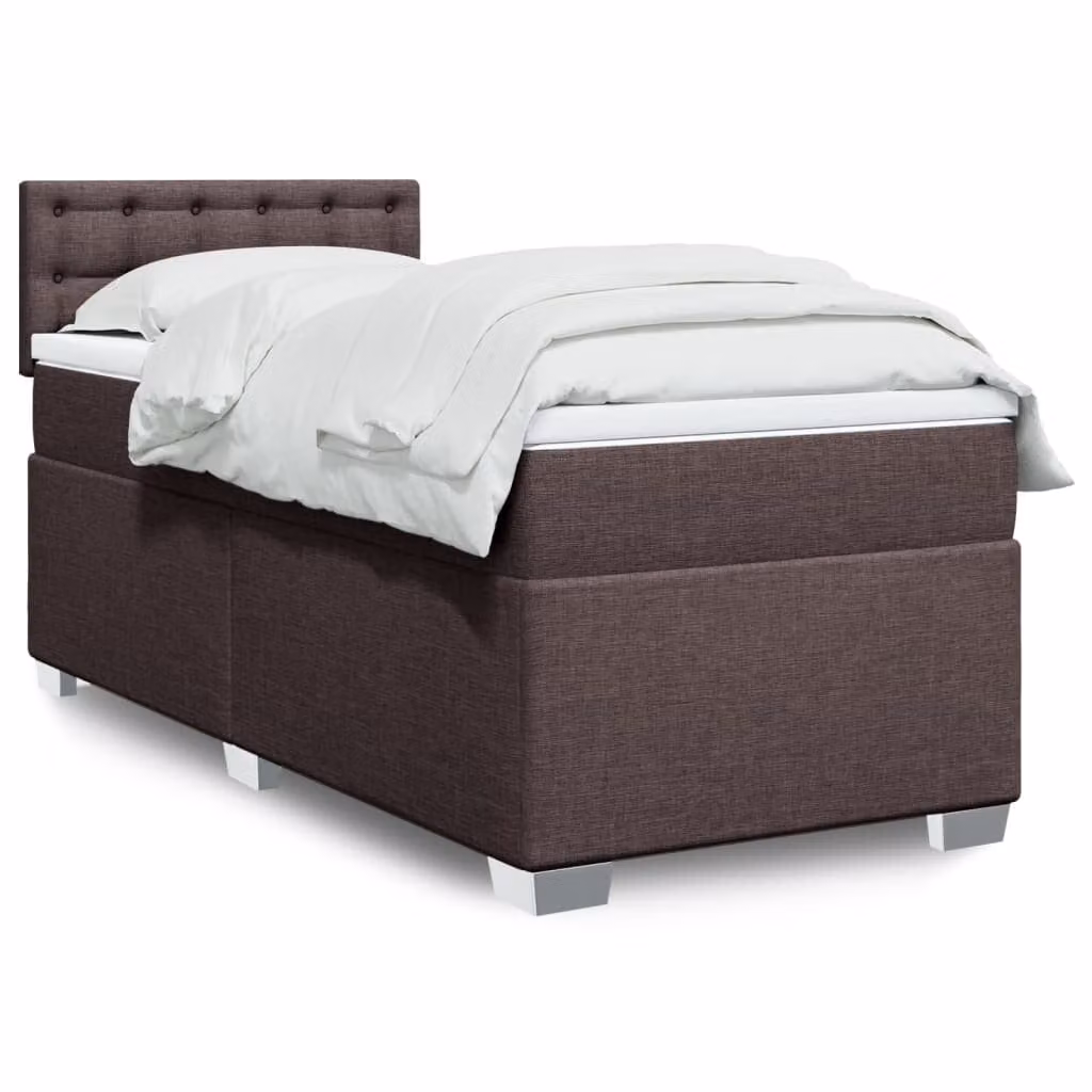 vidaXL Giroletto a Molle con Materasso Ibrido in Tessuto Marrone e Bianco L/P/H: 190 x 90 x 40 cm