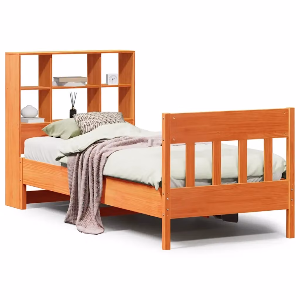 Letto in legno di pino rustico color marrone cera con ripiani laterali vidaXL L/P/H: 218.5 x 110.0 x 81.0 cm – 2