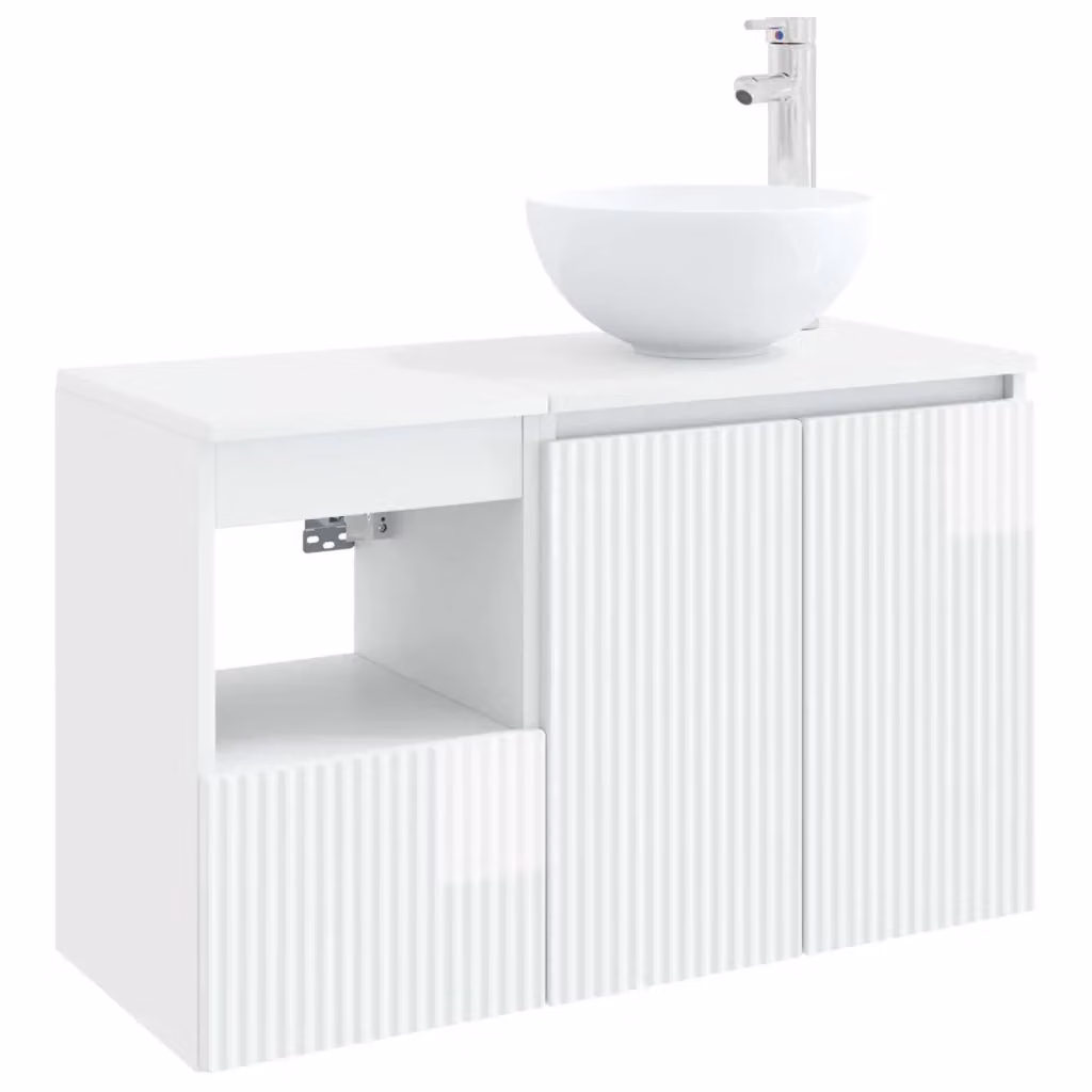 Set di mobili per il bagno moderno vidaXL composto da mobile lavabo e pensile a muro in legno bianco lucido – 2
