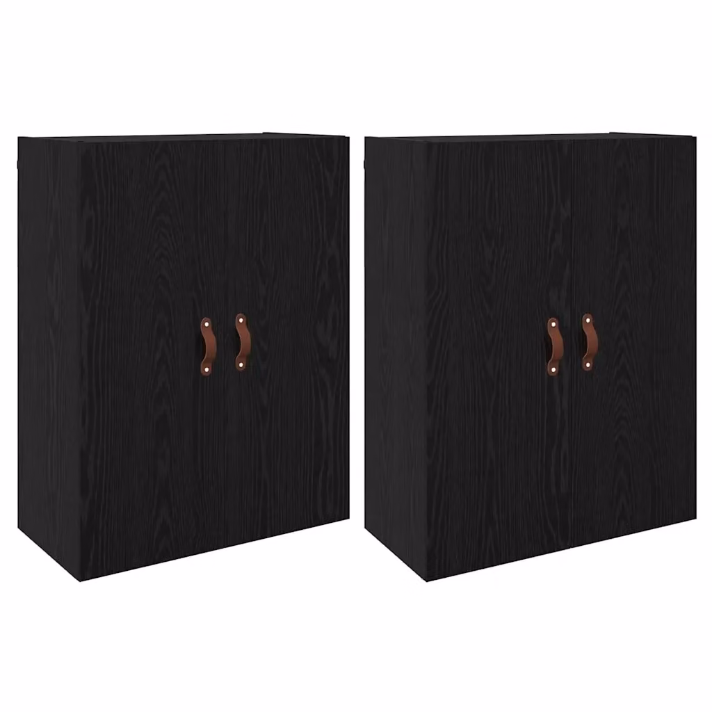 Set di 2 mobiletti a muro moderni vidaXL in rovere e nero con ante a battente, L: 69,5 cm, P: 34 cm, H: 90 cm – 2