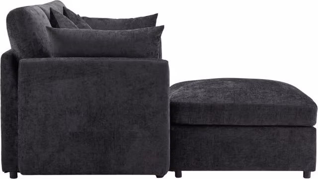 Divano angolare modulare L, 3 posti con pouf mobile e 4 cuscini in tessuto Chenille grigio, ideale per soggiorno, appartamento e ufficio