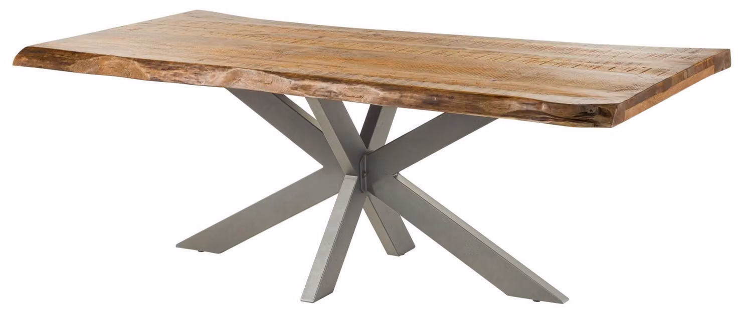 MASSIVMOEBEL24 | FREEFORM 5 Tavolo da pranzo in legno di mango - verniciato natur / gambe incrociate argento 180x90