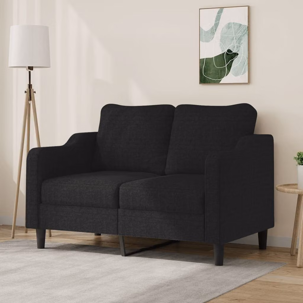 Divano esclusivo, due posti, colore nero, 120 cm, rivestito in tessuto