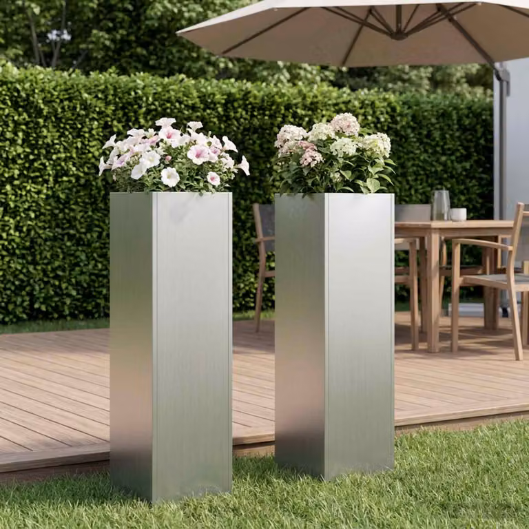 Set di 2 vasi da giardino vidaXL in acciaio zincato argento, L/P/H: 20 x 20 x 75 cm