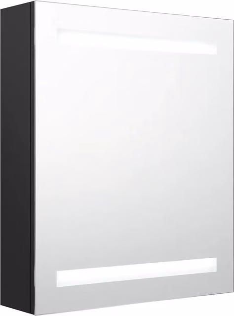Mobiletto da bagno a parete HELLOSHOP26 nero con specchio e illuminazione LED integrata, ante in vetro con chiusura soft-close e ripiani interni, L: 60 cm, H: 50 cm, P: 14 cm – 1