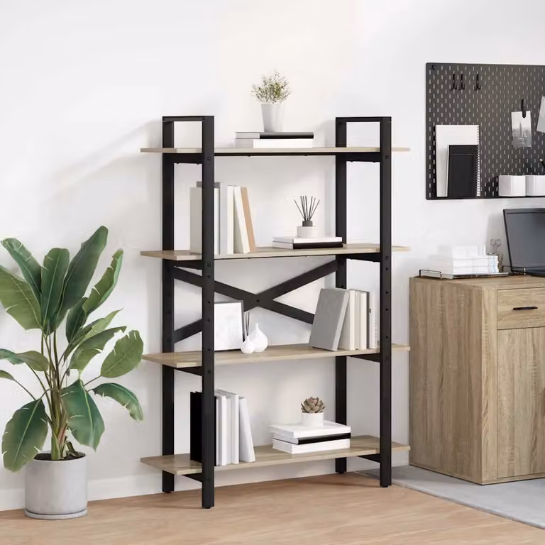 Libreria a 4 livelli vidaXL in stile industrial con legno e metallo, L 100 x P 33,5 x H 140 cm, marrone e nero