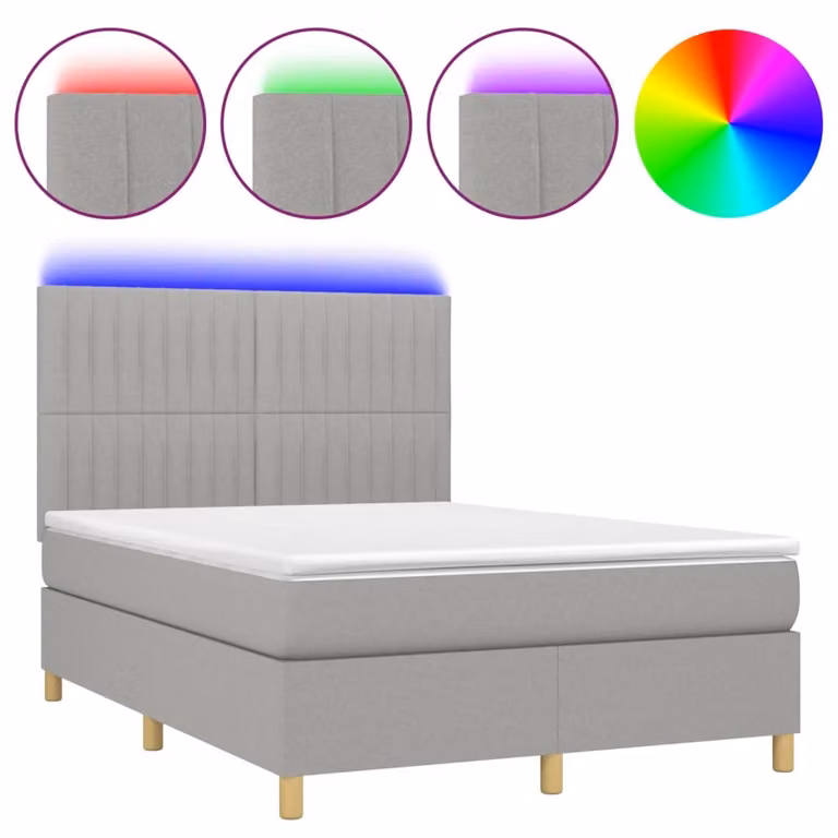 Letto a Molle Materasso e LED Grigio Chiaro 140x190 cm Tessuto