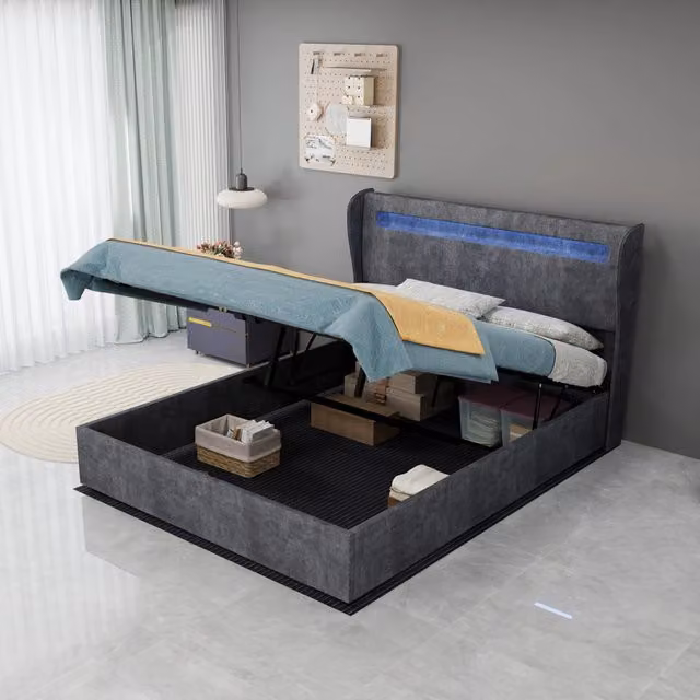 letto imbottito tessuto metallo grigio 140 x 200 cm