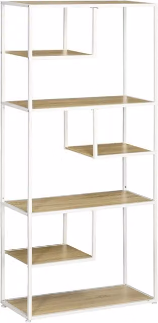 Libreria a 7 livelli Zephmum in stile industriale color quercia e bianco, L: 83 cm, P: 34 cm, H: 180 cm