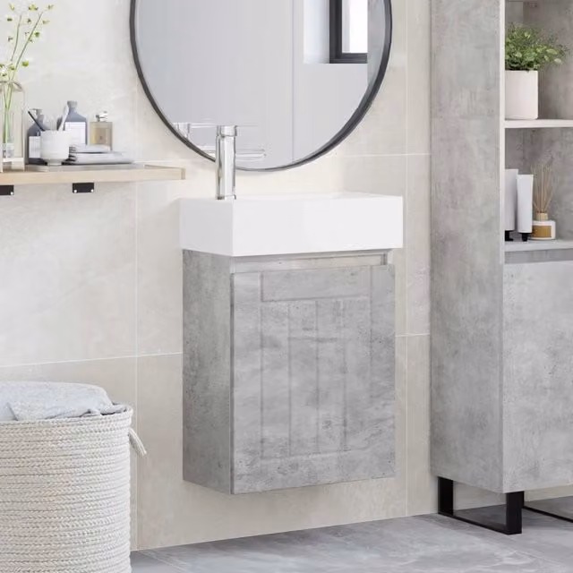Mobile bagno sospeso vidaXL moderno in grigio e bianco con rubinetto L: 45,5 cm, P: 25,5 cm, H: 84 cm